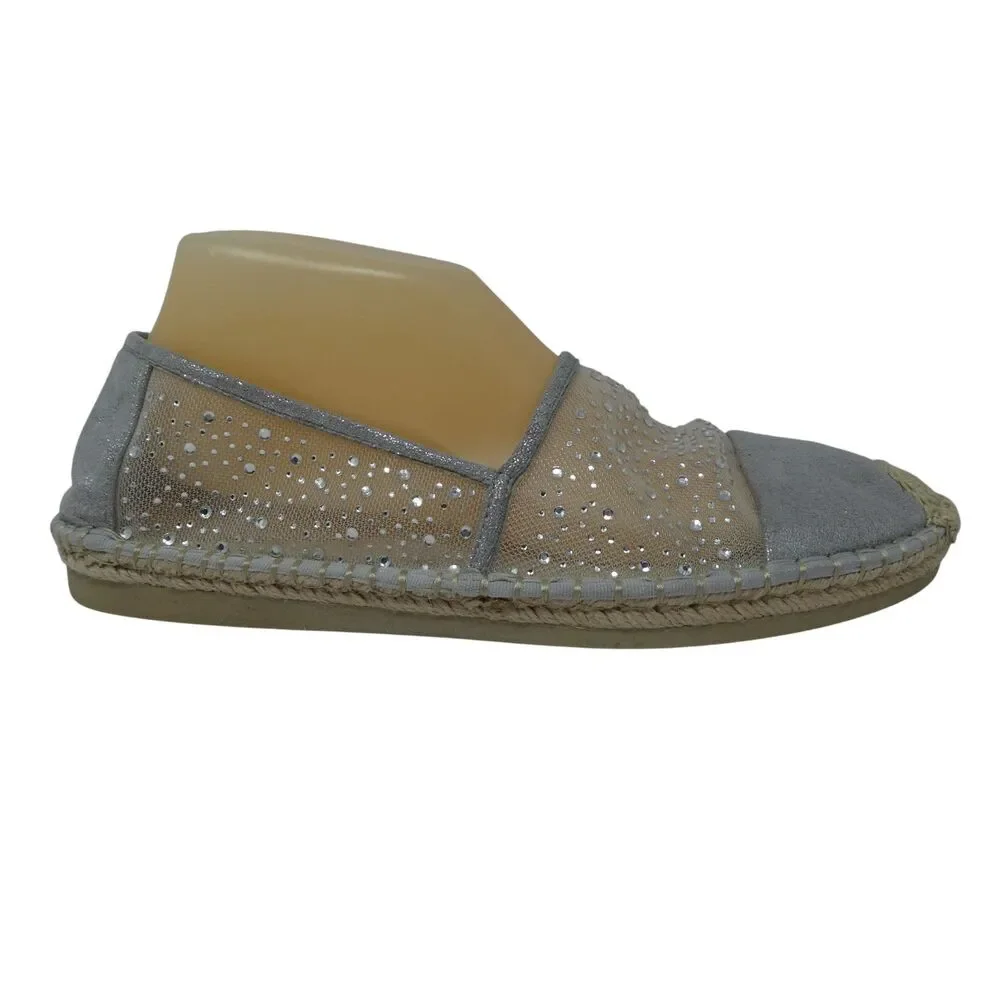 Yellow Box Lucita Silver Mesh Crystal Bling Espadrille Flats Shoes